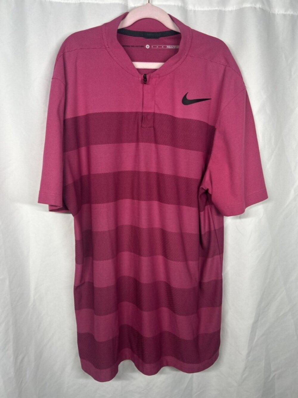 Nike Golf Zonal Cooling Polo Shirt Men's Medium Vented Blade Collar Striped Pink